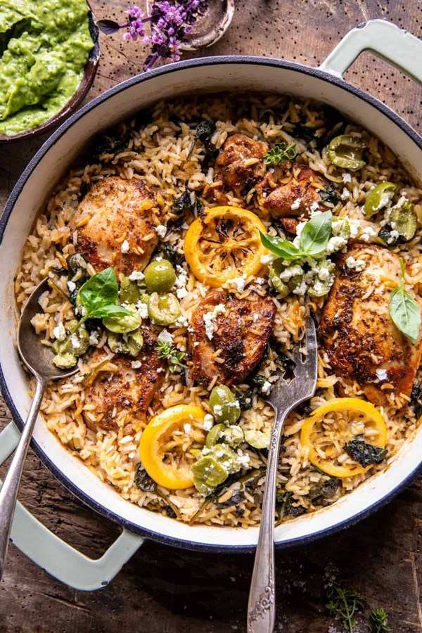 One skillet Greek lemon chicken and rice