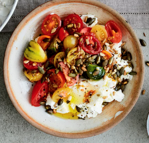 One tomato salad - four ways: summer herbs, lemon and mozzarella