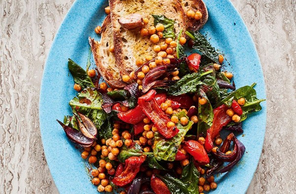 One-tray paprika-roast vegetables & chickpeas