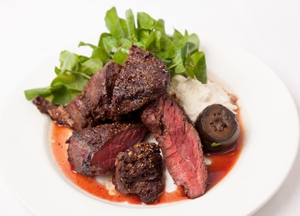 Onglet steak, pickled walnuts and horseradish