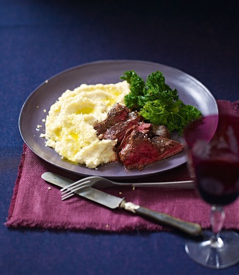 Onglet steak with celeriac and horseradish purée 