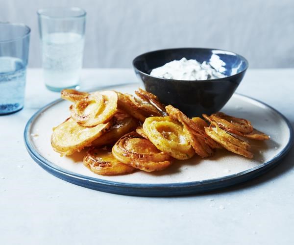 Onion & potato fritters with raita