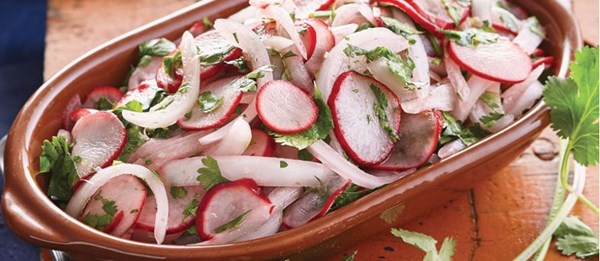 Onion and radish pickles with cilantro