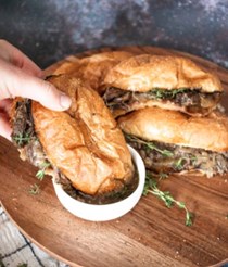 Onion and thyme French dip sandwiches