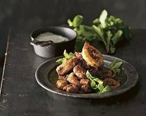 Onion bhajis with apple, honey and mint raita