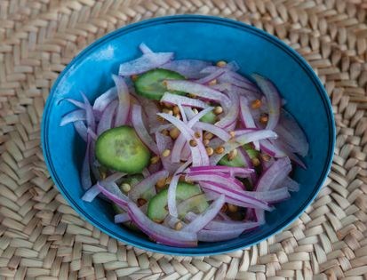 Onion, cucumber + coriander quick pickle (Torshi hazeri-e piaz)