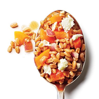 Onion, feta, and bell pepper farro salad