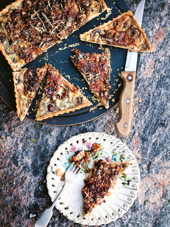 Onion, mushroom, and sage custard tart