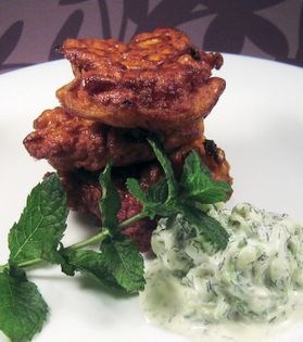 Onion pakoras with raita