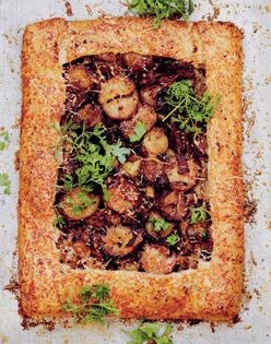 Onion, potato, and bacon galette