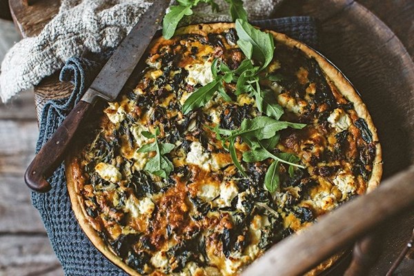 Onion, silverbeet & Gruyère tart