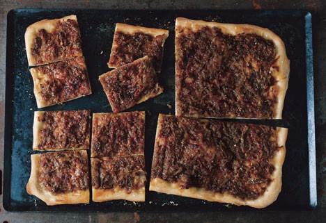 Onion tart with mustard and fennel