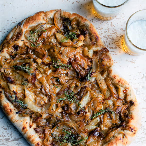 Onion, thyme and Parmesan flatbread