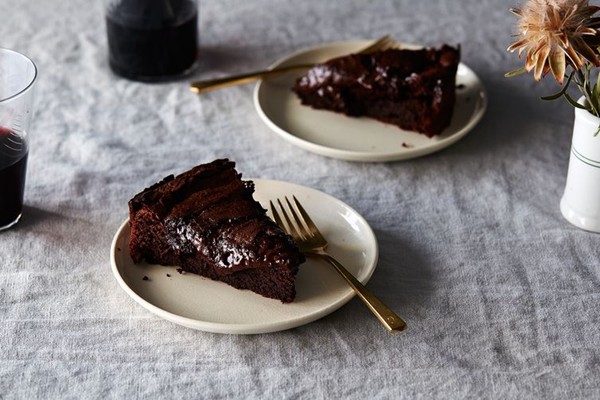 Ooey and gooey double-baked chocolate cake