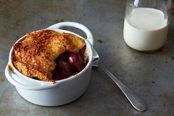 Oozy cherries bread and butter pudding