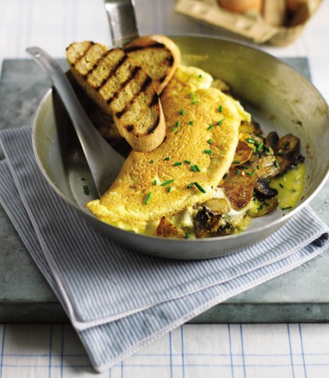 Oozy mushroom rolled omelettes