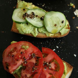 Open-face avocado and goat cheese sandwiches