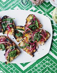 Open-face cheese toasts with broccoli rabe relish