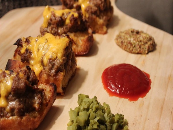 Open-face cheeseburger sub