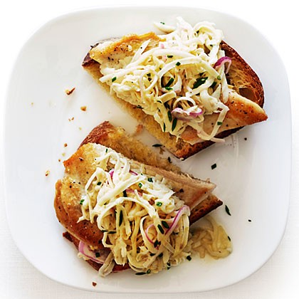 Open-face chicken sandwiches with celery root salad