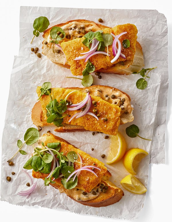 Open-face crispy-fish sandwiches