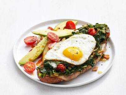 Open-face egg and collards sandwiches