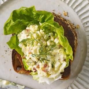 Open-face egg salad sandwich