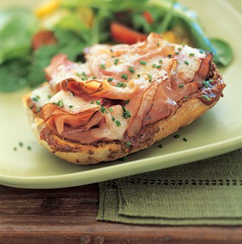 Open-face ham, cheddar, and apple butter sandwiches