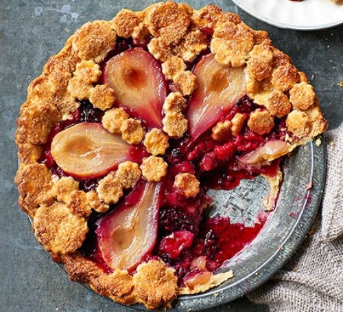 Open-face pear & berry pie