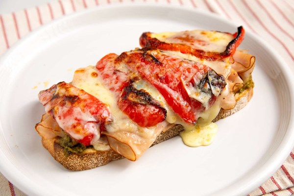 Open-face turkey pesto sandwich