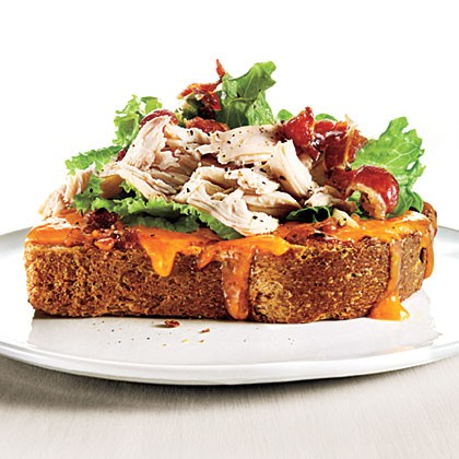 Open-faced apricot-chipotle chicken club
