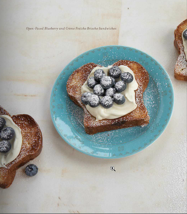 Open-faced blueberry and crème fraîche brioche sandwiches