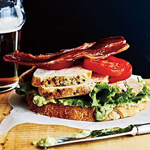 Open-faced chicken club sandwiches
