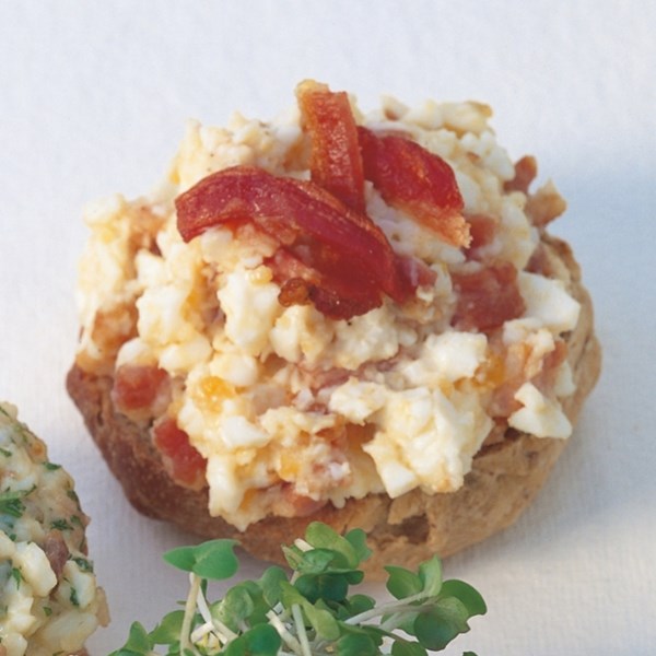 Open-faced egg and bacon sandwiches
