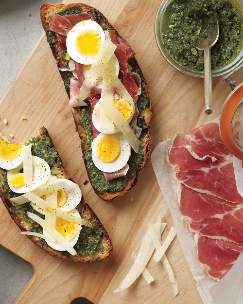 Open-faced egg sandwiches with celery-and-radish salad
