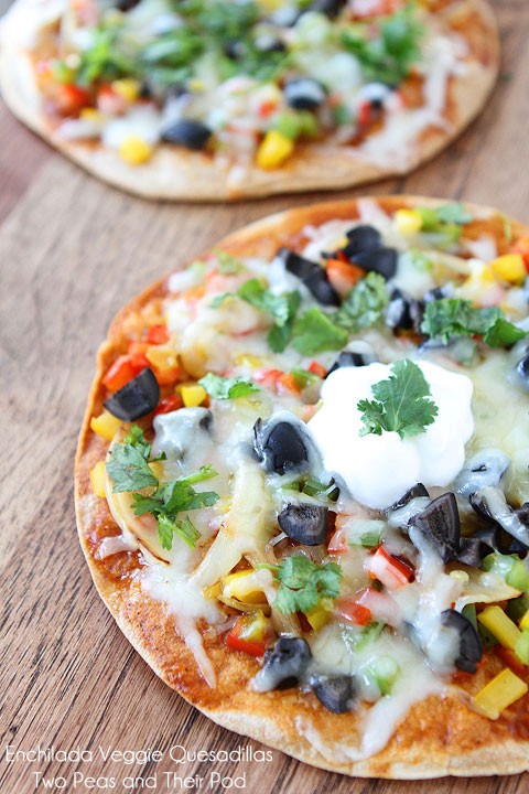 Open-faced enchilada veggie quesadillas