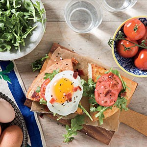 Open-faced fried egg BLT sandwiches