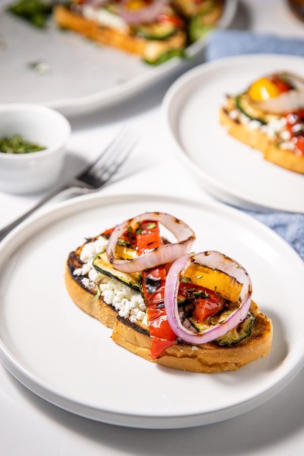 Open-faced grilled vegetable tartines