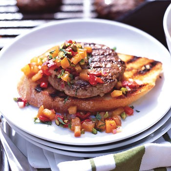 Open-faced lamb burgers with pistachio-apricot relish