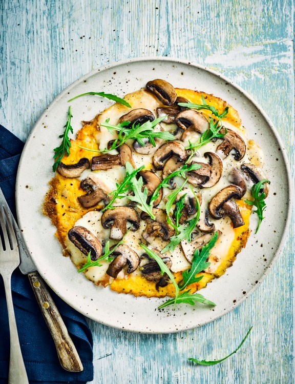 Open-faced omelette with garlic mushrooms and Taleggio