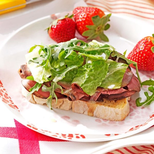Open-faced roast beef sandwiches