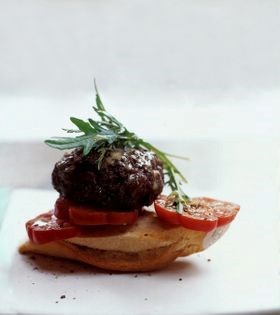 Open-faced Roquefort burger