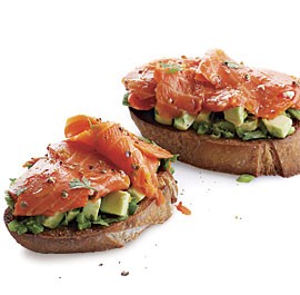 Open-faced smoked salmon and avocado sandwiches