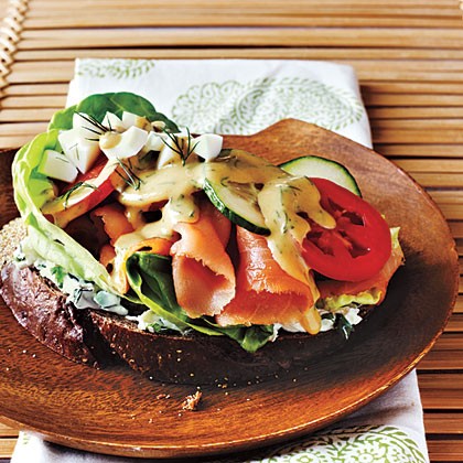 Open-faced smoked salmon sandwich