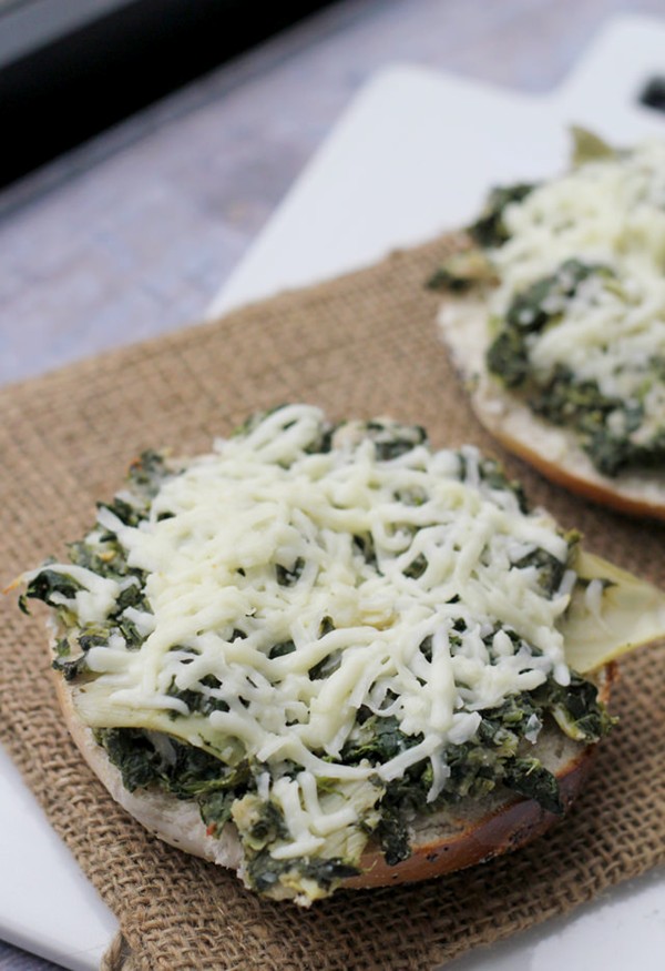 Open-faced spinach, artichoke and white bean grilled cheese