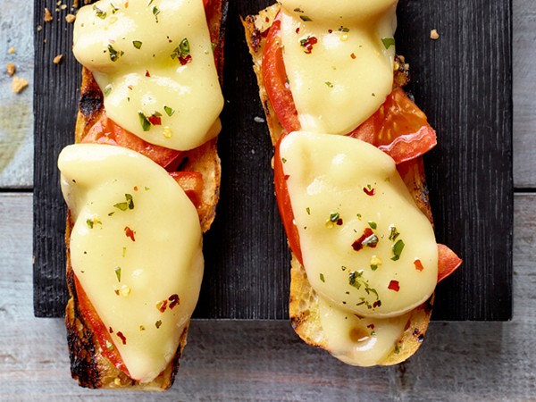 Open-faced tomato grilled cheese