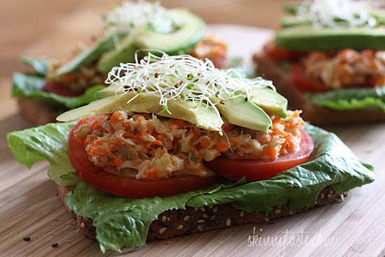 Open faced tuna sandwich with avocado
