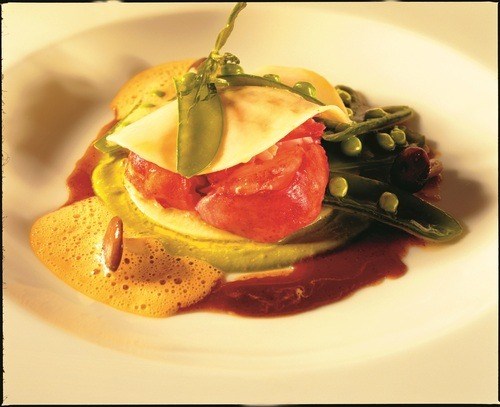 Open lobster ravioli & pea puree