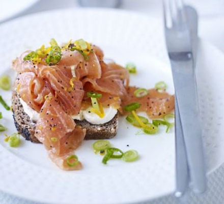 Open salmon and poppy seed sandwich