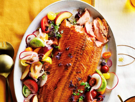 Ora king salmon with tomato and peach salad